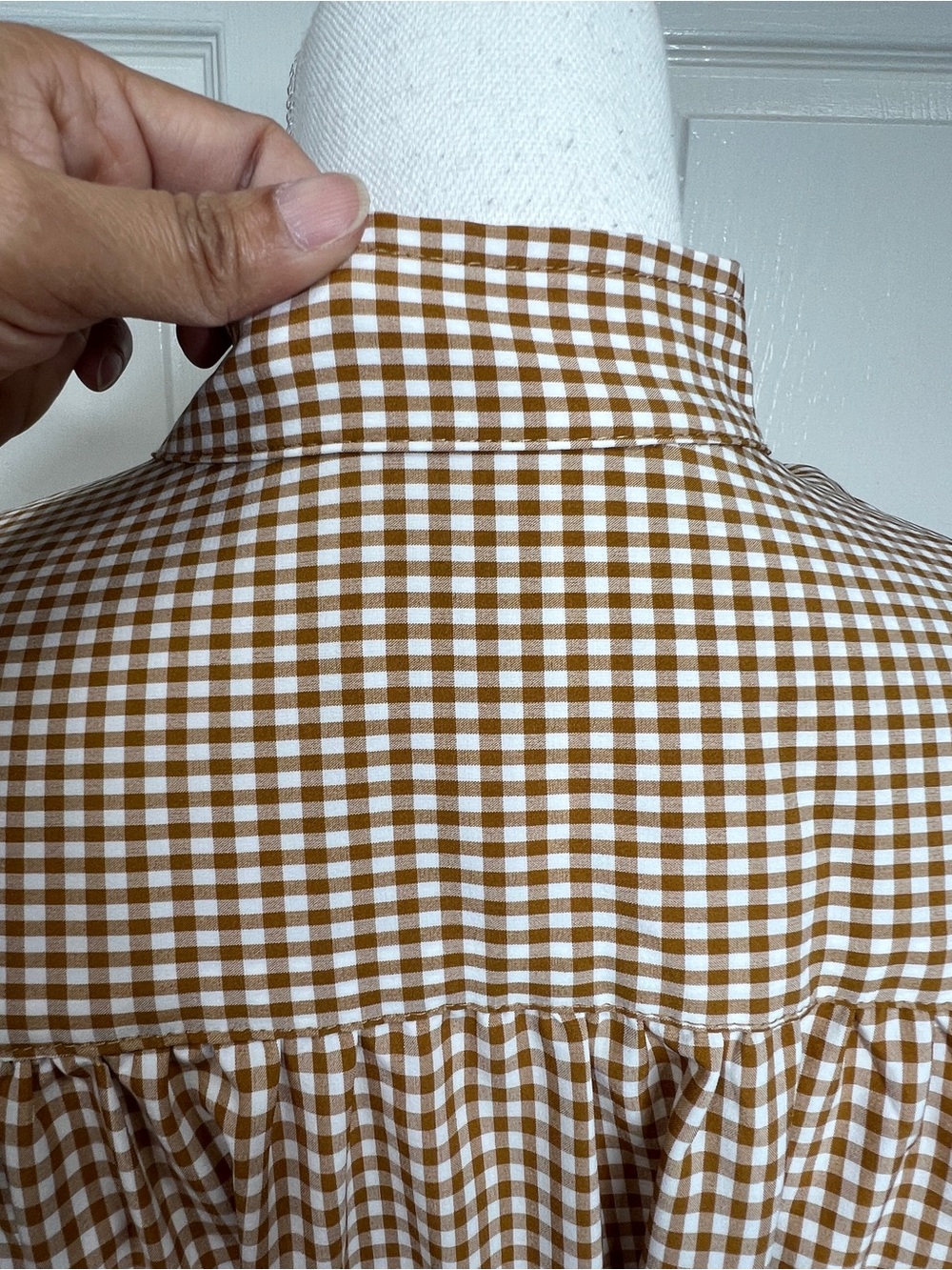 Calvin Klein Gingham Check Belted Shirtdress Size 4 Brown White - Picture 8 of 11